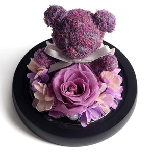 Immortal Preserved Rose Teddy Bear Glass LED Display (4 Colors)