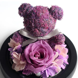 Immortal Preserved Rose Teddy Bear Glass LED Display (4 Colors)
