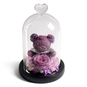 Immortal Preserved Rose Teddy Bear Glass LED Display (4 Colors)