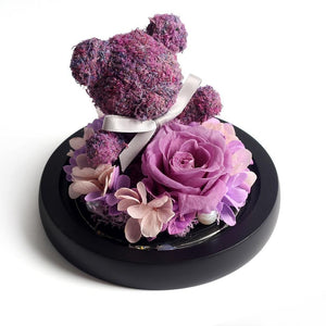 Immortal Preserved Rose Teddy Bear Glass LED Display (4 Colors)
