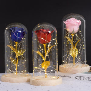 Shimmering Gold Glitter Enchanted Rose LED Glass Display (5 Variants)