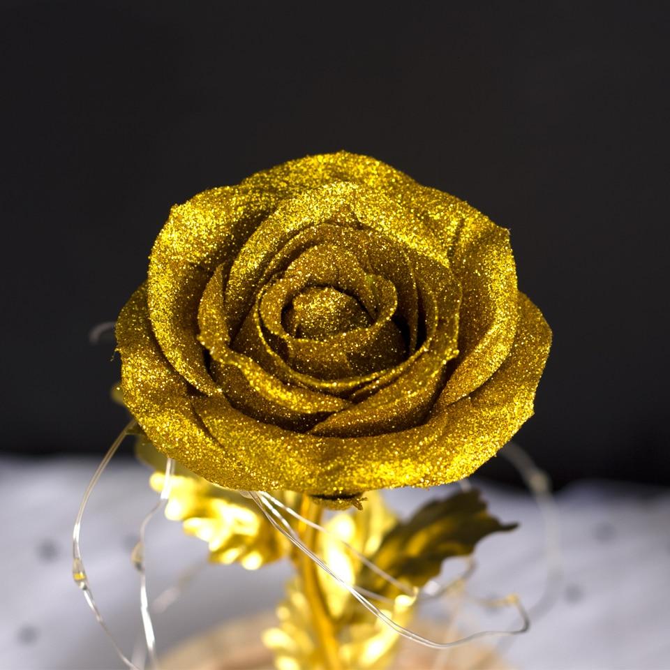 Shimmering Gold Glitter Enchanted Rose LED Glass Display (5 Variants)