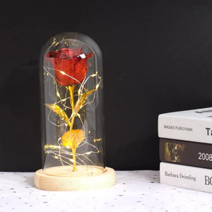 Shimmering Gold Glitter Enchanted Rose LED Glass Display (5 Variants)
