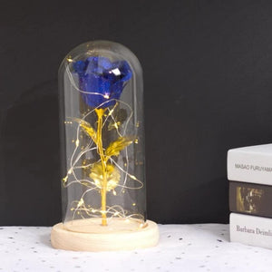 Shimmering Gold Glitter Enchanted Rose LED Glass Display (5 Variants)