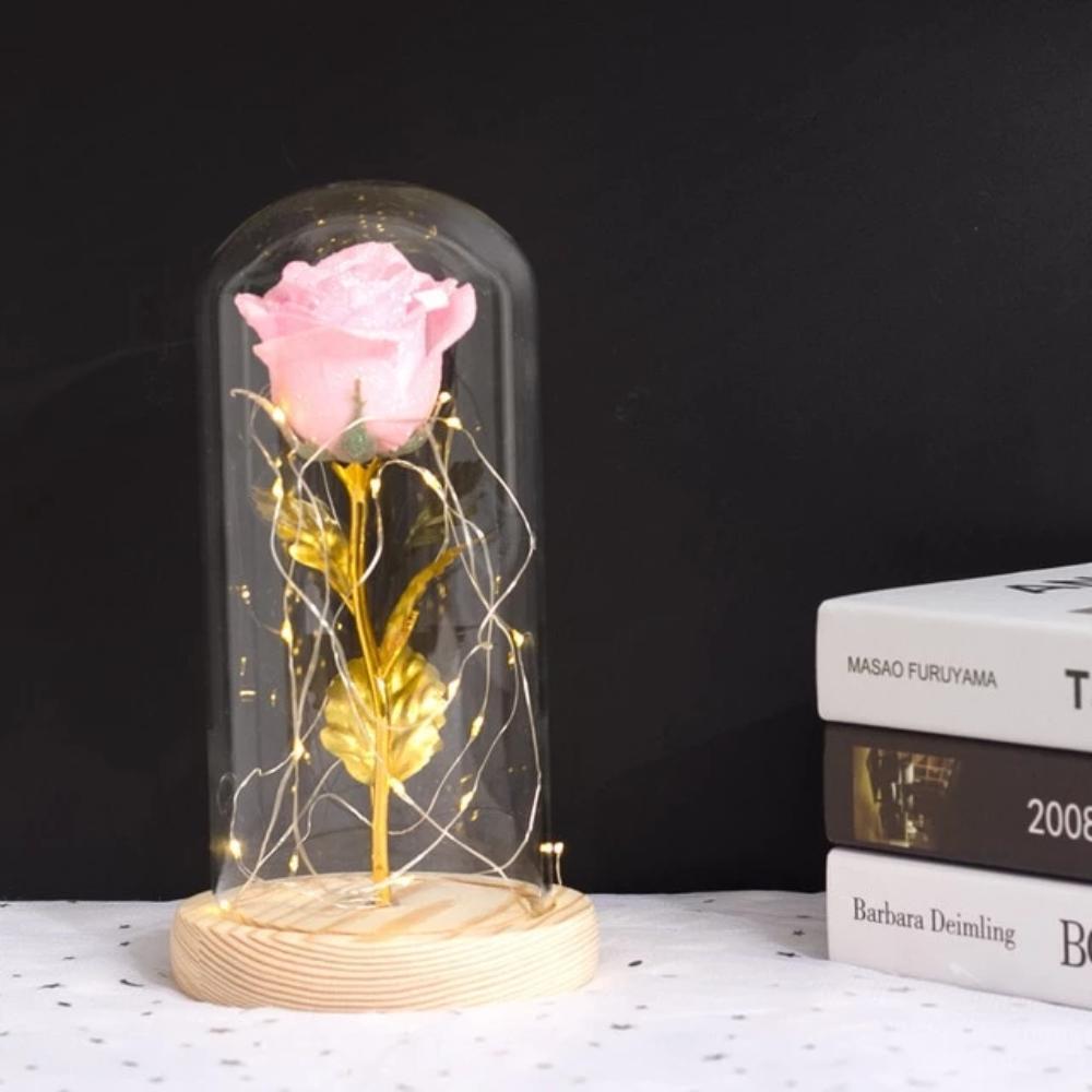 Shimmering Gold Glitter Enchanted Rose LED Glass Display (5 Variants)