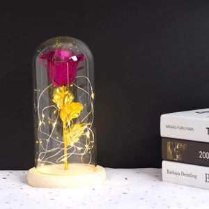 Shimmering Gold Glitter Enchanted Rose LED Glass Display (5 Variants)
