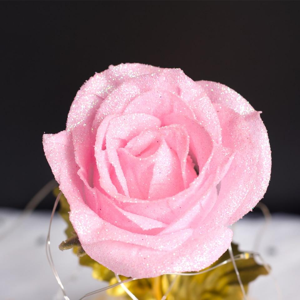 Shimmering Gold Glitter Enchanted Rose LED Glass Display (5 Variants)