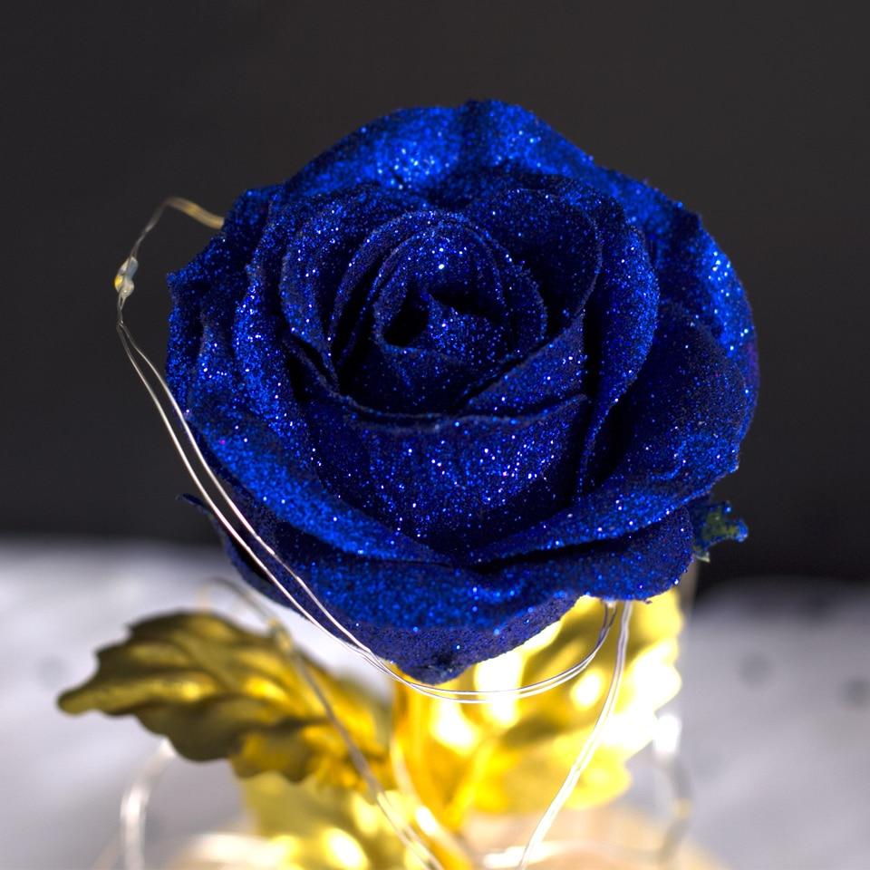 Shimmering Gold Glitter Enchanted Rose LED Glass Display (5 Variants)