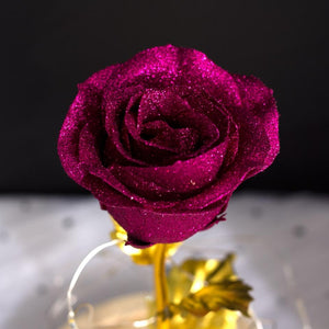Shimmering Gold Glitter Enchanted Rose LED Glass Display (5 Variants)