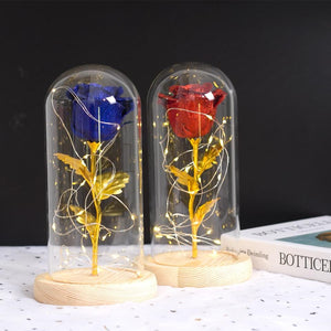 Shimmering Gold Glitter Enchanted Rose LED Glass Display (5 Variants)