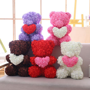 40cm Enchanted Forever Rose Heart Teddy Bear (5 Colors)