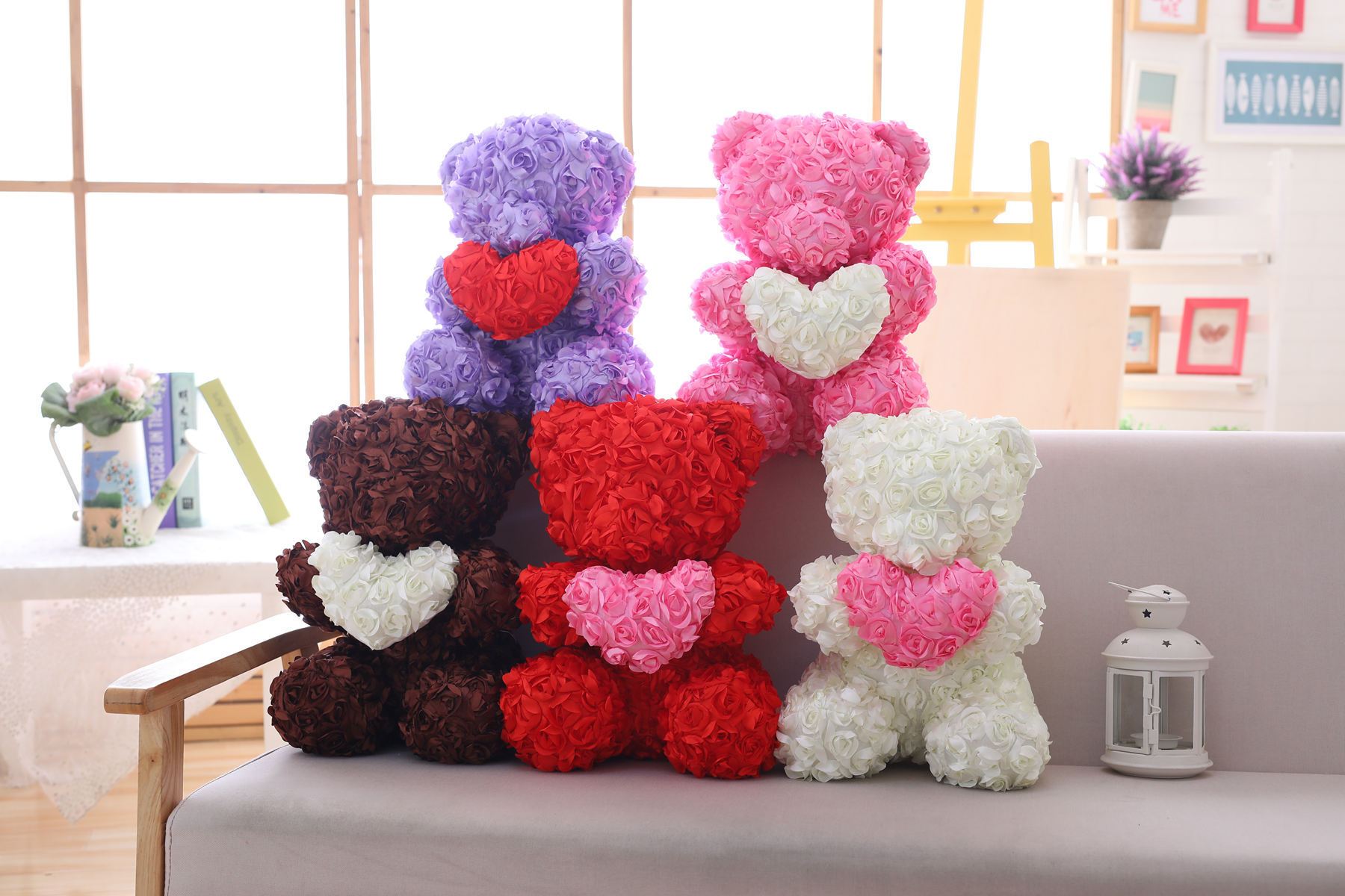 40cm Enchanted Forever Rose Heart Teddy Bear (5 Colors)