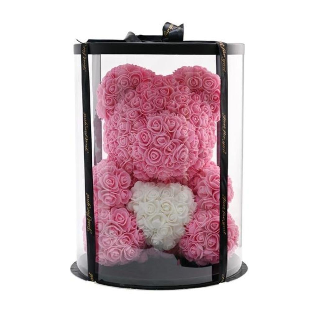Deluxe Enchanted Forever Rose Teddy Bear Round Gift Box (32 styles) Optional LED Lights or Crown