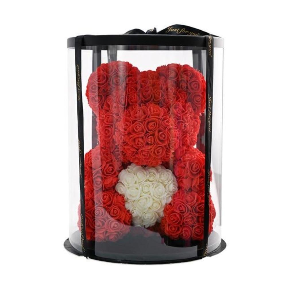 Deluxe Enchanted Forever Rose Teddy Bear Round Gift Box (32 styles) Optional LED Lights or Crown