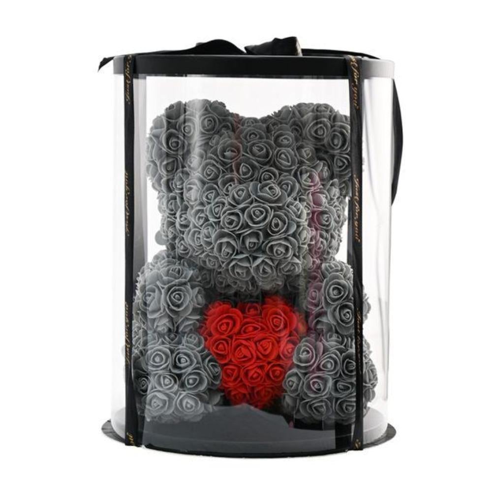 Deluxe Enchanted Forever Rose Teddy Bear Round Gift Box (32 styles) Optional LED Lights or Crown
