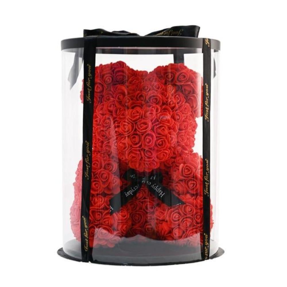 Deluxe Enchanted Forever Rose Teddy Bear Round Gift Box (32 styles) Optional LED Lights or Crown