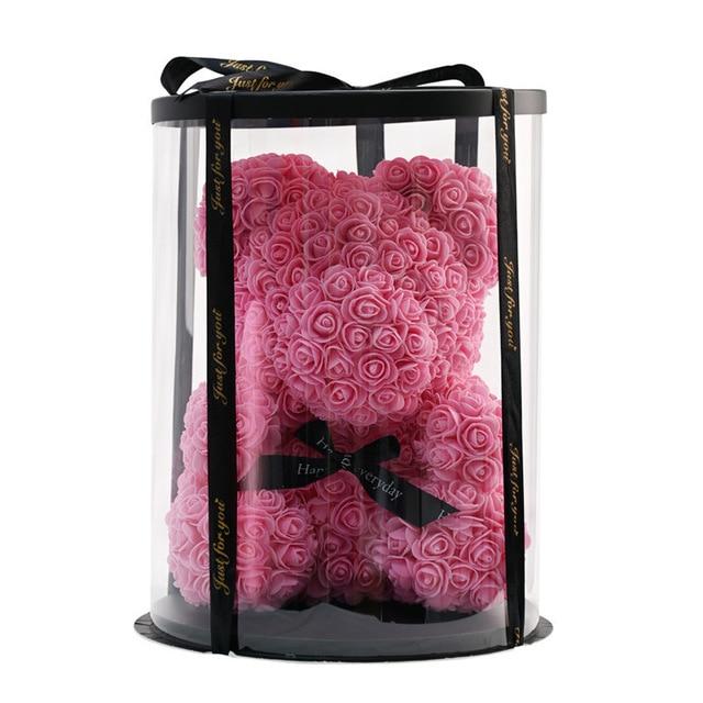Deluxe Enchanted Forever Rose Teddy Bear Round Gift Box (32 styles) Optional LED Lights or Crown