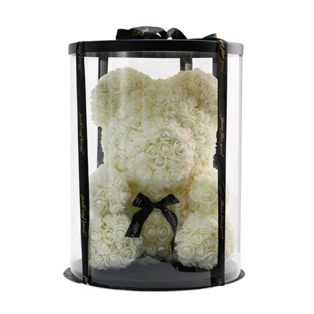Deluxe Enchanted Forever Rose Teddy Bear Round Gift Box (32 styles) Optional LED Lights or Crown