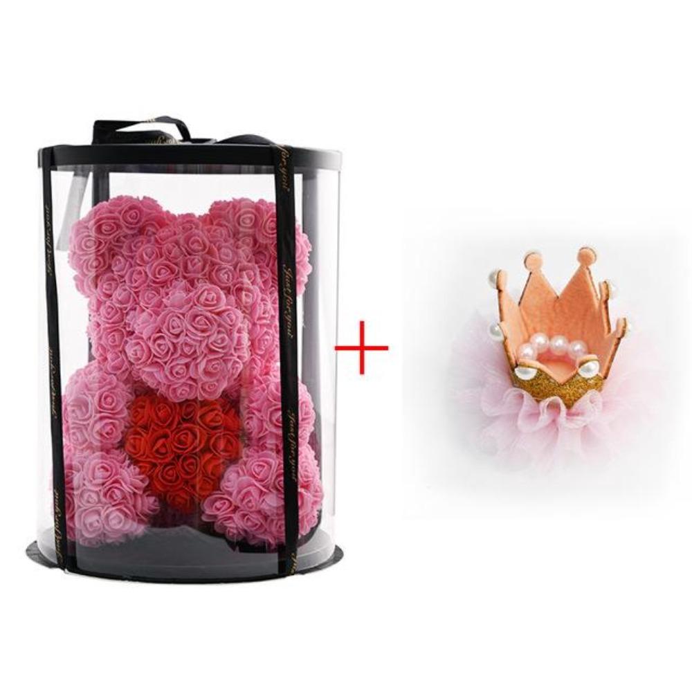 Deluxe Enchanted Forever Rose Teddy Bear Round Gift Box (32 styles) Optional LED Lights or Crown
