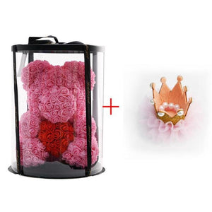 Deluxe Enchanted Forever Rose Teddy Bear Round Gift Box (32 styles) Optional LED Lights or Crown