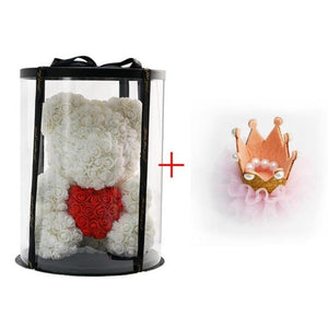 Deluxe Enchanted Forever Rose Teddy Bear Round Gift Box (32 styles) Optional LED Lights or Crown