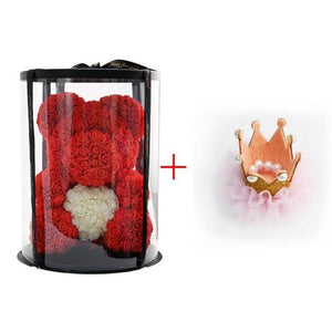 Deluxe Enchanted Forever Rose Teddy Bear Round Gift Box (32 styles) Optional LED Lights or Crown