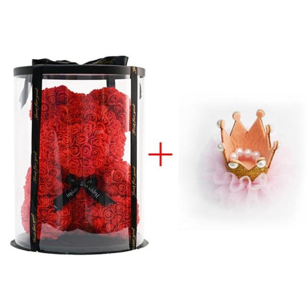 Deluxe Enchanted Forever Rose Teddy Bear Round Gift Box (32 styles) Optional LED Lights or Crown