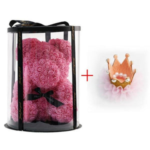 Deluxe Enchanted Forever Rose Teddy Bear Round Gift Box (32 styles) Optional LED Lights or Crown