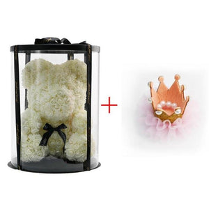 Deluxe Enchanted Forever Rose Teddy Bear Round Gift Box (32 styles) Optional LED Lights or Crown