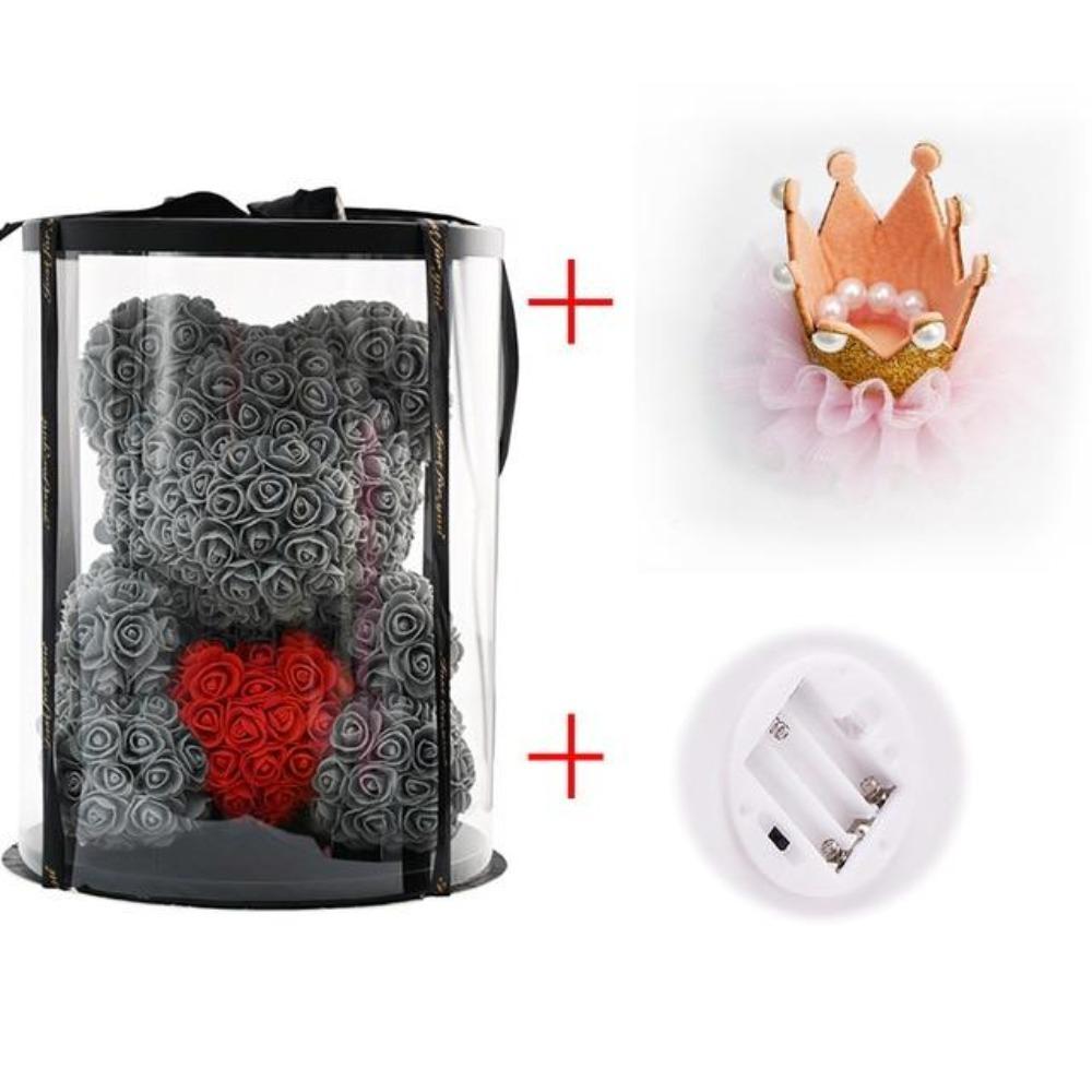 Deluxe Enchanted Forever Rose Teddy Bear Round Gift Box (32 styles) Optional LED Lights or Crown