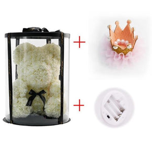Deluxe Enchanted Forever Rose Teddy Bear Round Gift Box (32 styles) Optional LED Lights or Crown