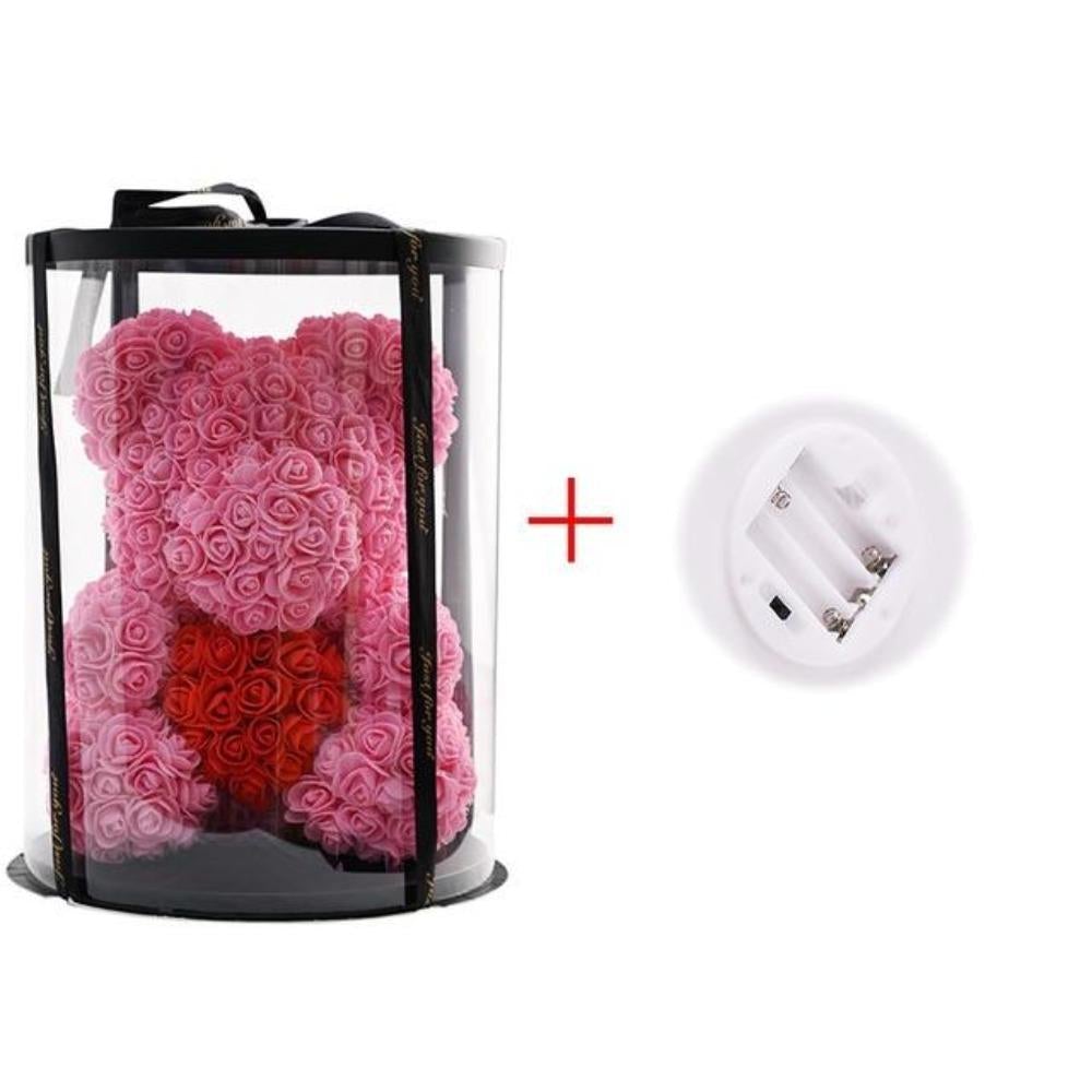 Deluxe Enchanted Forever Rose Teddy Bear Round Gift Box (32 styles) Optional LED Lights or Crown