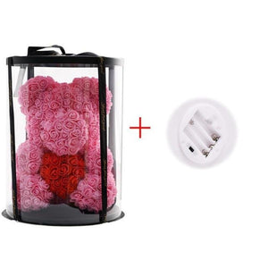 Deluxe Enchanted Forever Rose Teddy Bear Round Gift Box (32 styles) Optional LED Lights or Crown