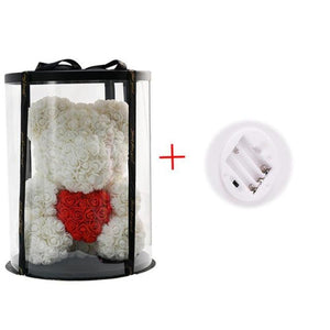Deluxe Enchanted Forever Rose Teddy Bear Round Gift Box (32 styles) Optional LED Lights or Crown