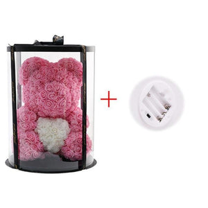 Deluxe Enchanted Forever Rose Teddy Bear Round Gift Box (32 styles) Optional LED Lights or Crown