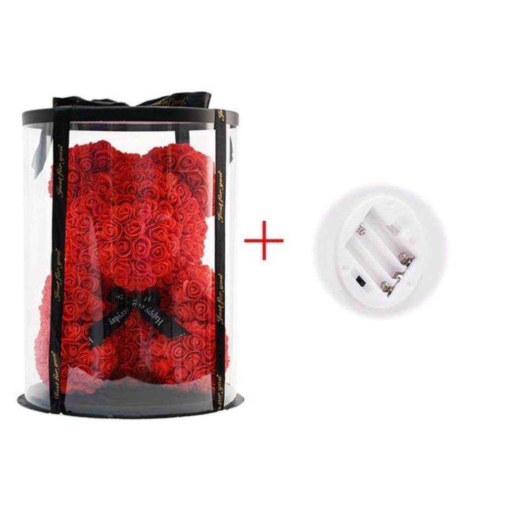 Deluxe Enchanted Forever Rose Teddy Bear Round Gift Box (32 styles) Optional LED Lights or Crown
