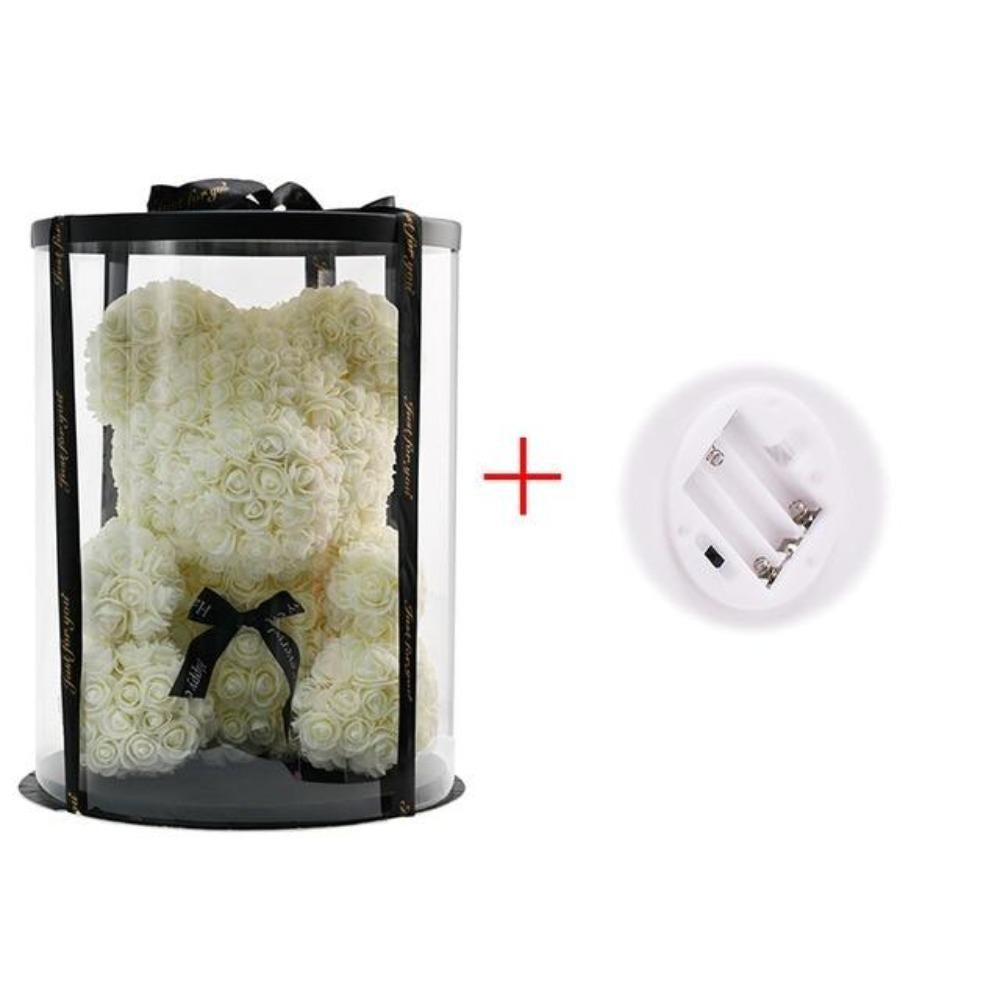 Deluxe Enchanted Forever Rose Teddy Bear Round Gift Box (32 styles) Optional LED Lights or Crown