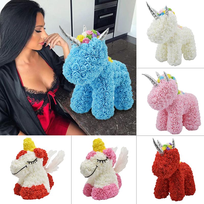 Standing Unicorn Rose Bear Large (5 Colors)