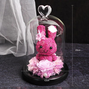 Immortal Preserved Rose Bunny Rabbit Glass LED Display (6 Designs)