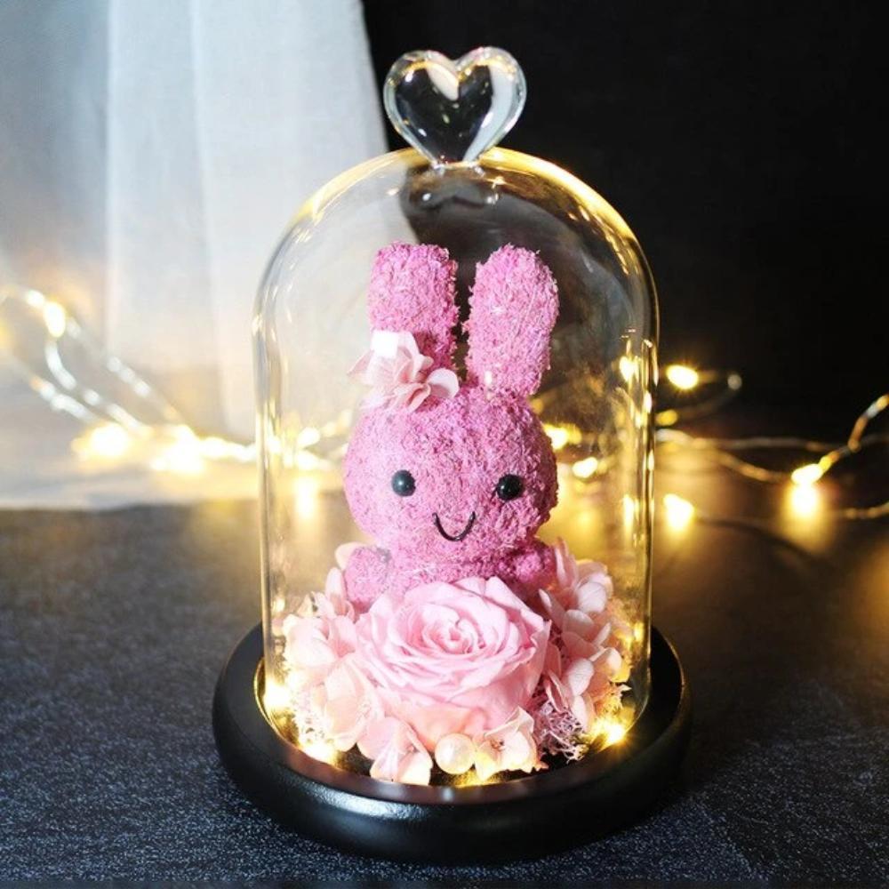 Immortal Preserved Rose Bunny Rabbit Glass LED Display (6 Designs)