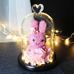 Immortal Preserved Rose Bunny Rabbit Glass LED Display (6 Designs)