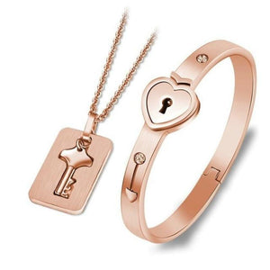 Key to My Heart Couple Necklace & Bracelet Lock and Key Set