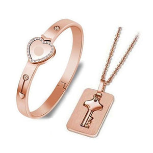 Key to My Heart Couple Necklace & Bracelet Lock and Key Set