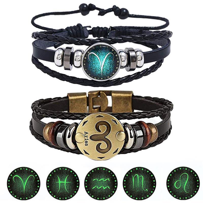 Astrology Zodiac Braided Bracelet 2 Pack Horoscope Constellations (12 Designs) Luminous Glow In The Dark