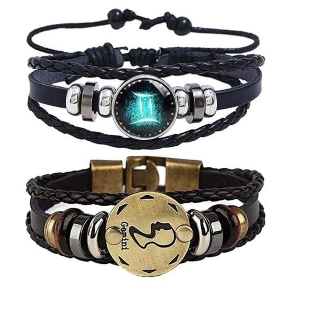 Astrology Zodiac Braided Bracelet 2 Pack Horoscope Constellations (12 Designs) Luminous Glow In The Dark