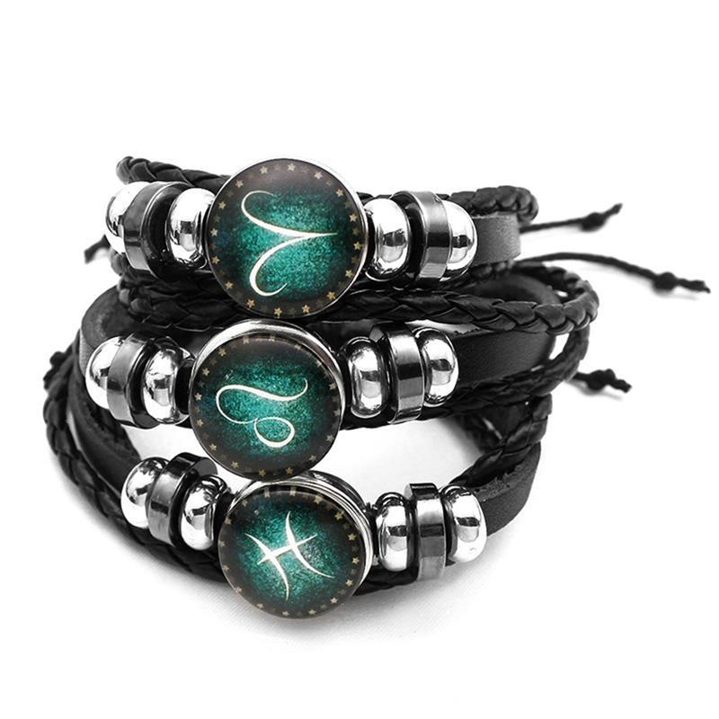 Astrology Zodiac Braided Bracelet 2 Pack Horoscope Constellations (12 Designs) Luminous Glow In The Dark