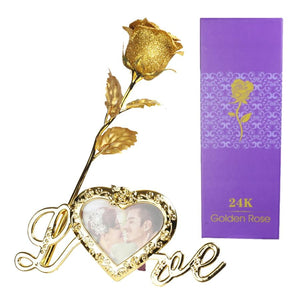 Shimmering Glitter 24k "Galaxy" Gold Rose "Love You For Life" Love Optional Display Stand