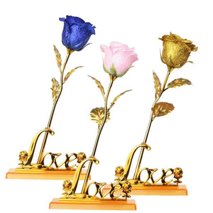 Shimmering Glitter 24k "Galaxy" Gold Rose "Love You For Life" Love Optional Display Stand