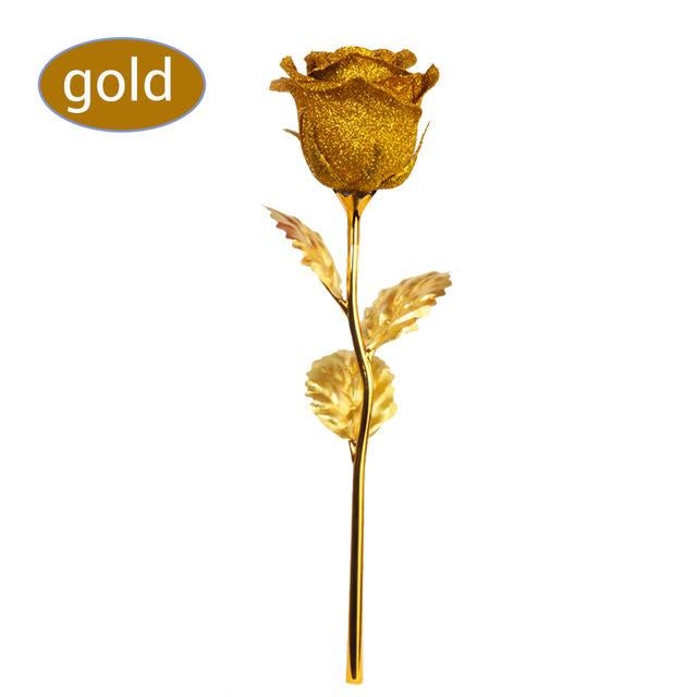 Shimmering Glitter 24k "Galaxy" Gold Rose "Love You For Life" Love Optional Display Stand