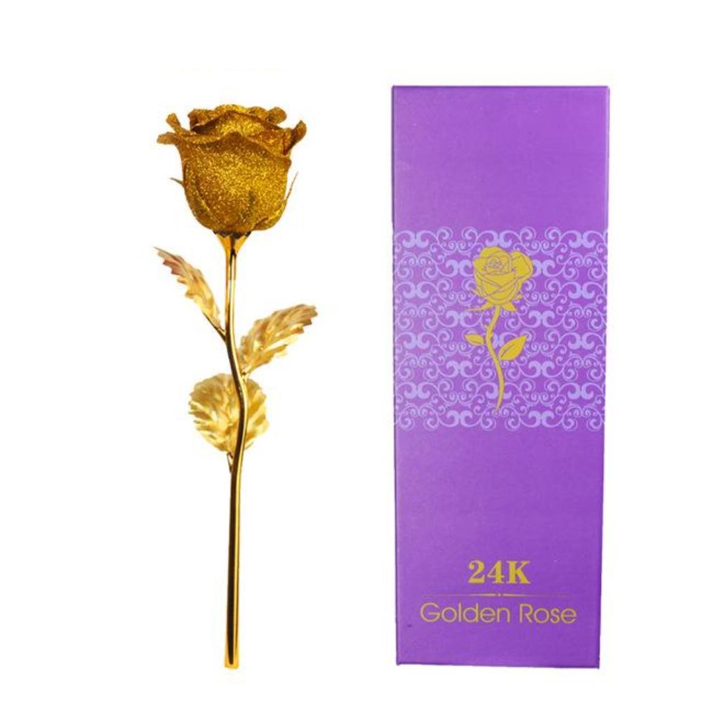 Shimmering Glitter 24k "Galaxy" Gold Rose "Love You For Life" Love Optional Display Stand